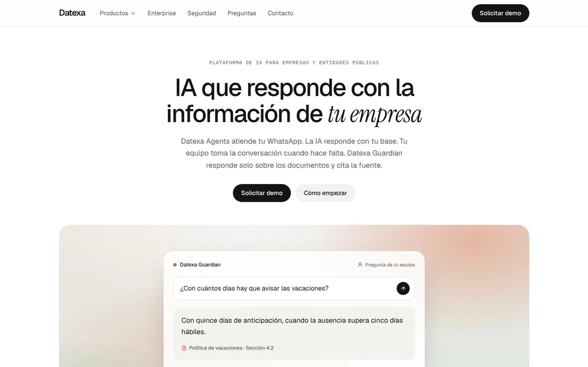 Portada del sitio de Datexa